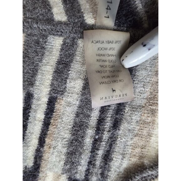 Peruvian Connection Open Face Alpaca Sweater Gray Tan Asymmetrical XL A001072 - Picture 11 of 11
